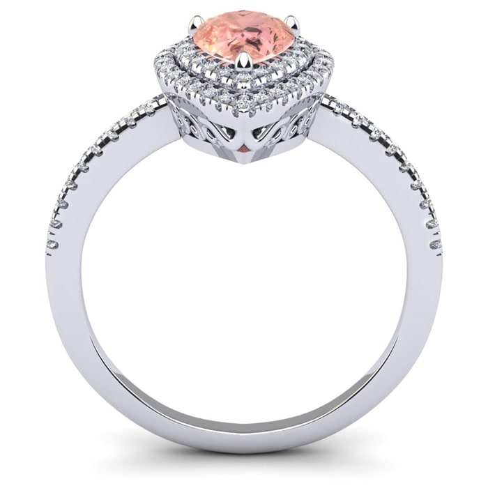1 Carat Pear Shape Morganite and Double Halo Diamond Ring In 14 Karat White Gold