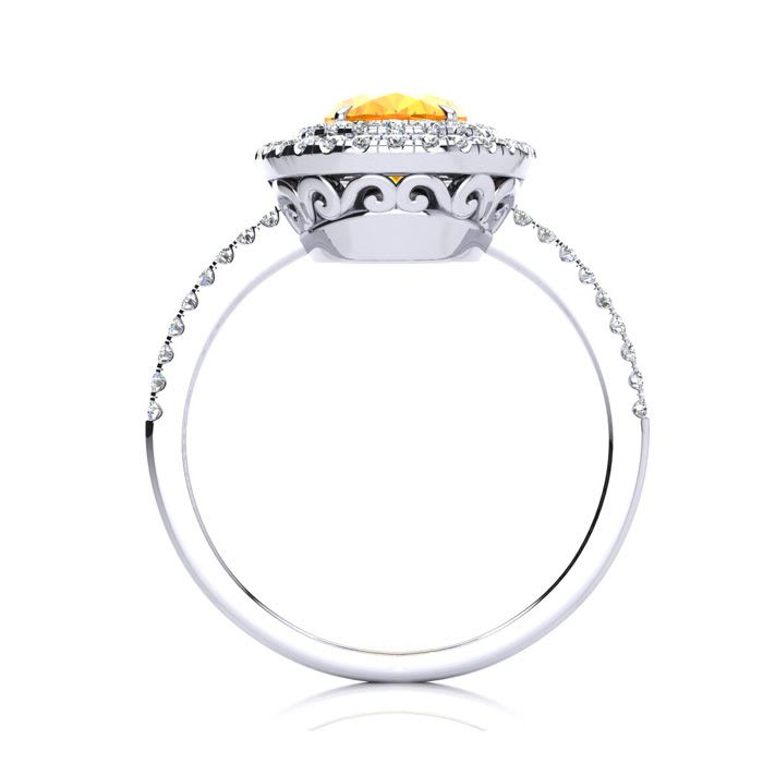 1 1/2 Carat Oval Shape Citrine and Double Halo Diamond Ring In 14 Karat White Gold