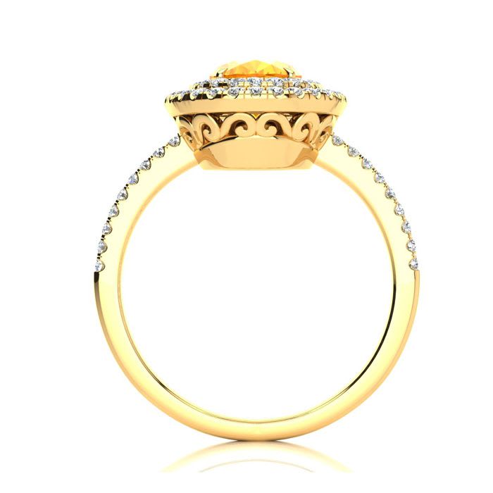1 1/2 Carat Oval Shape Citrine and Double Halo Diamond Ring In 14 Karat Yellow Gold