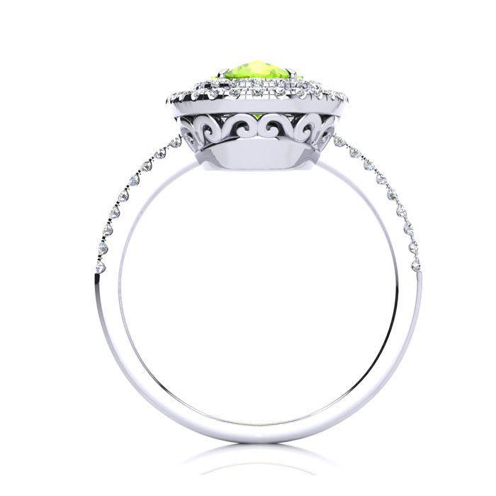 1 3/4 Carat Oval Shape Peridot and Double Halo Diamond Ring In 14 Karat White Gold