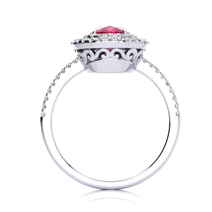 2 Carat Oval Shape Ruby and Double Halo Diamond Ring In 14 Karat White Gold
