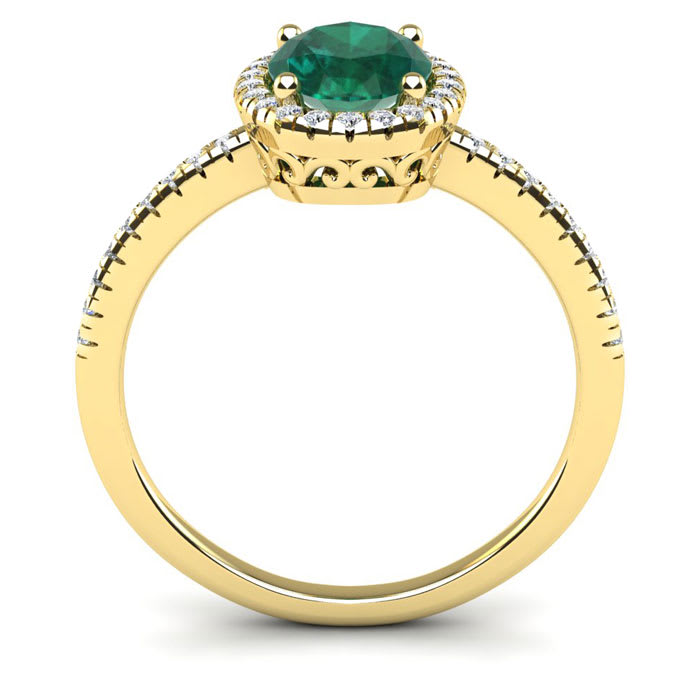 1 1/3 Carat Oval Shape Emerald and Halo Diamond Ring In 14 Karat Yellow Gold