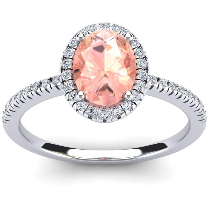 1-1/3 Carat Oval Shape Morganite and Halo Diamond Ring In 14 Karat White Gold