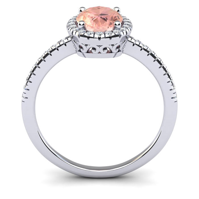 1-1/3 Carat Oval Shape Morganite and Halo Diamond Ring In 14 Karat White Gold