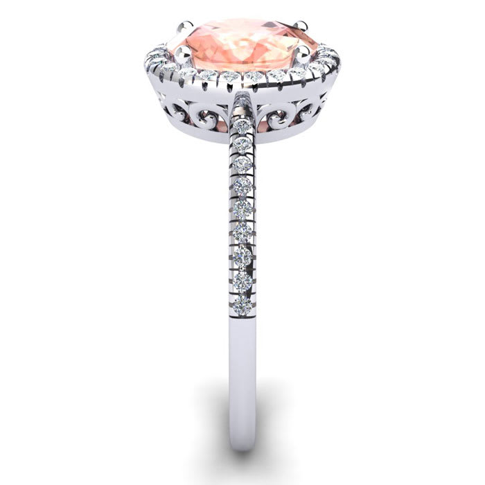 1-1/3 Carat Oval Shape Morganite and Halo Diamond Ring In 14 Karat White Gold
