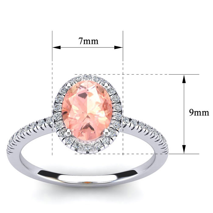 1-1/3 Carat Oval Shape Morganite and Halo Diamond Ring In 14 Karat White Gold