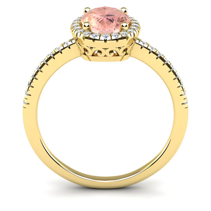 1-1/3 Carat Oval Shape Morganite and Halo Diamond Ring In 14 Karat Yellow Gold