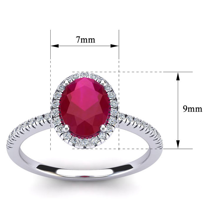 1 3/4 Carat Oval Shape Ruby and Halo Diamond Ring In 14 Karat White Gold