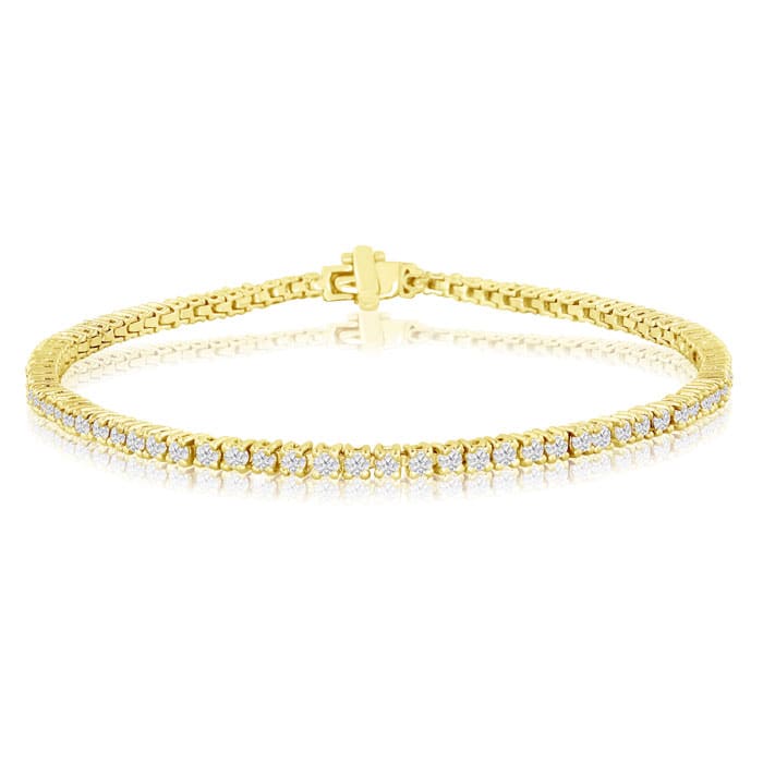 2 Carat Genuine Diamond Tennis Bracelet In 14 Karat Yellow Gold