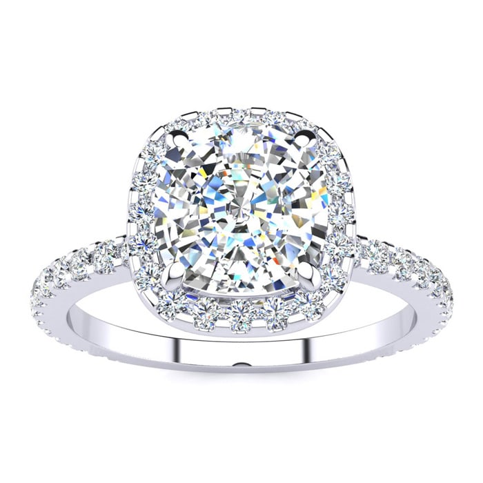 2 1/2 Carat Cushion Cut Halo Diamond Engagement Ring In 14 Karat White Gold