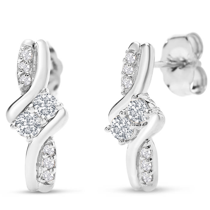 1/4 Carat Two Stone Diamond Knot Earrings In 14K White Gold