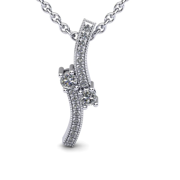 1/3 Carat Two Stone Two Diamond Swirl Necklace In 14K White Gold