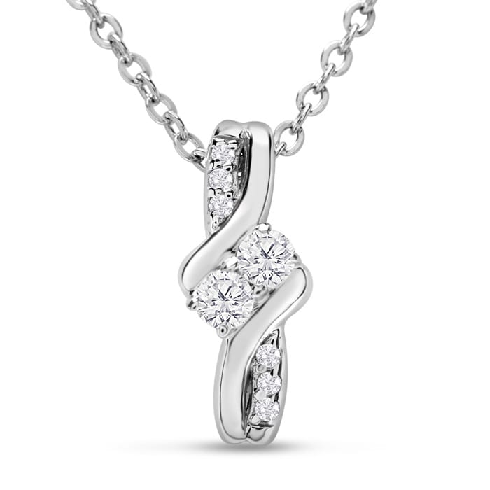1/4 Carat Two Stone Two Diamond Knot Necklace In 14K White Gold