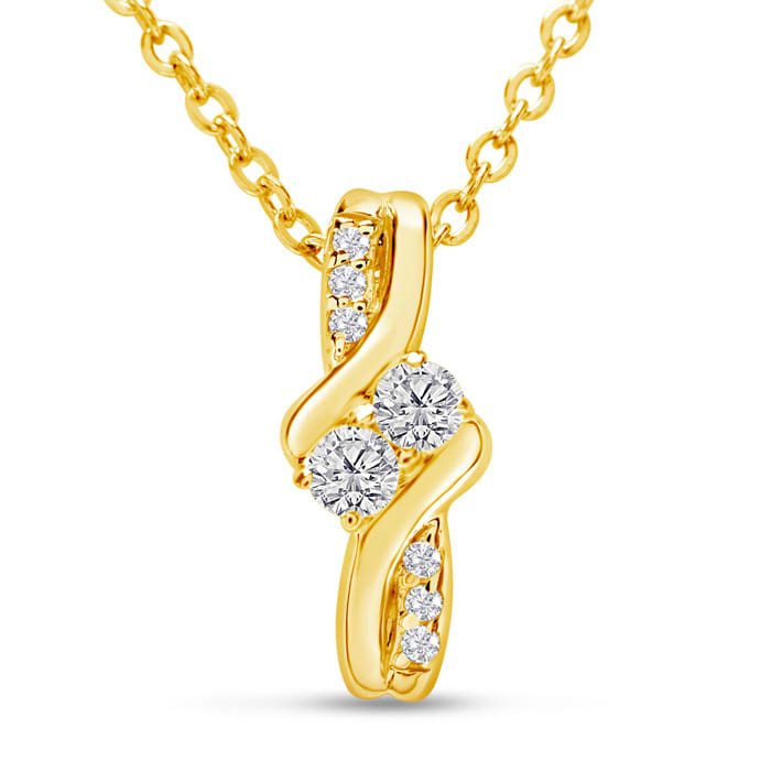 1/4 Carat Two Stone Two Diamond Knot Necklace In 14K Yellow Gold