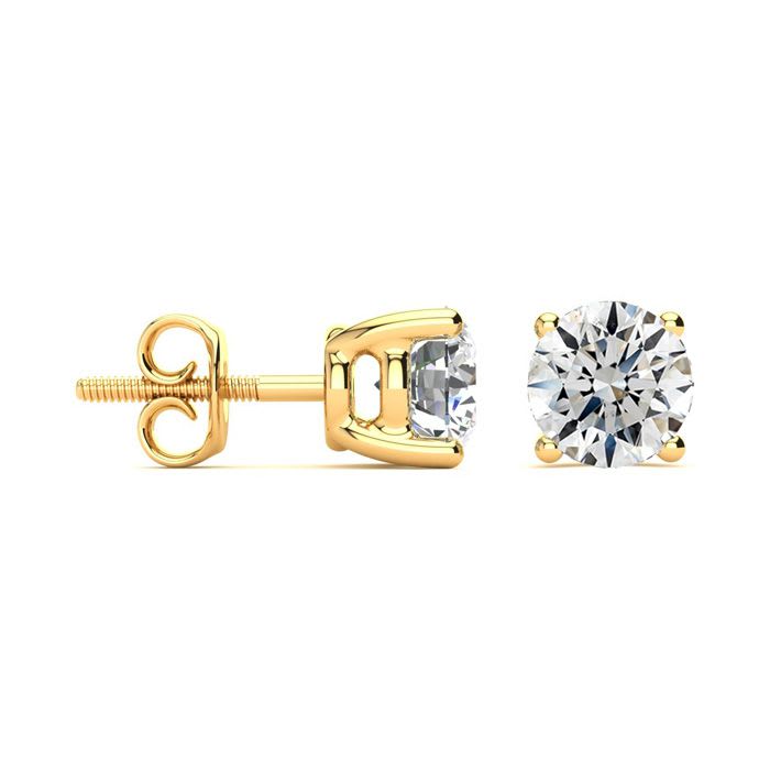 1 3/4 Carat Round Diamond Stud Earrings In 14 Karat Yellow Gold