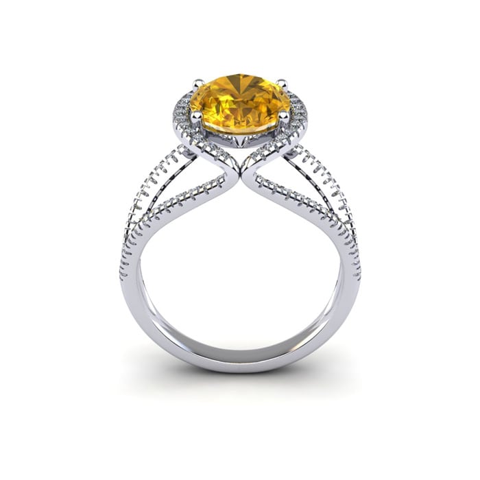 3 Carat Oval Shape Citrine and Halo Diamond Ring In 14 Karat White Gold