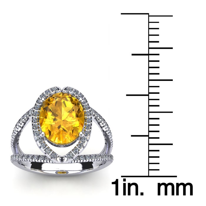3 Carat Oval Shape Citrine and Halo Diamond Ring In 14 Karat White Gold