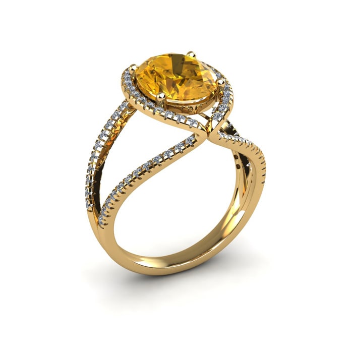 3 Carat Oval Shape Citrine and Halo Diamond Ring In 14 Karat Yellow Gold