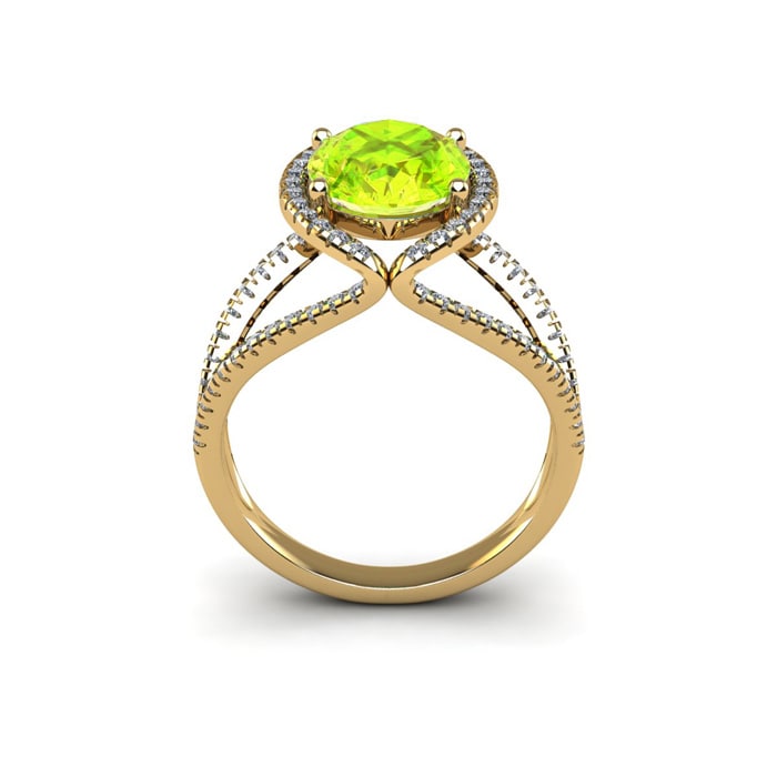 3 Carat Oval Shape Peridot and Halo Diamond Ring In 14 Karat Yellow Gold