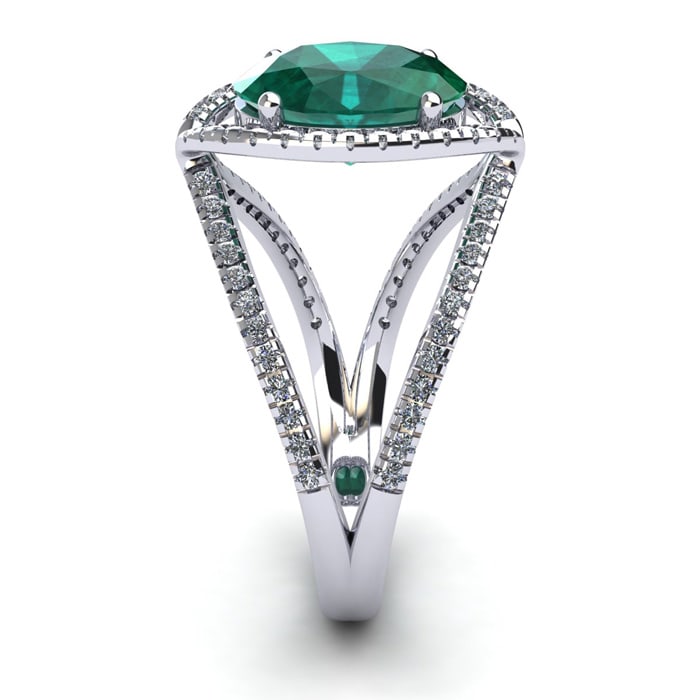 2 3/4 Carat Oval Shape Emerald and Halo Diamond Ring In 14 Karat White Gold