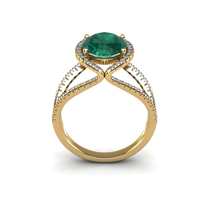 2 3/4 Carat Oval Shape Emerald and Halo Diamond Ring In 14 Karat Yellow Gold