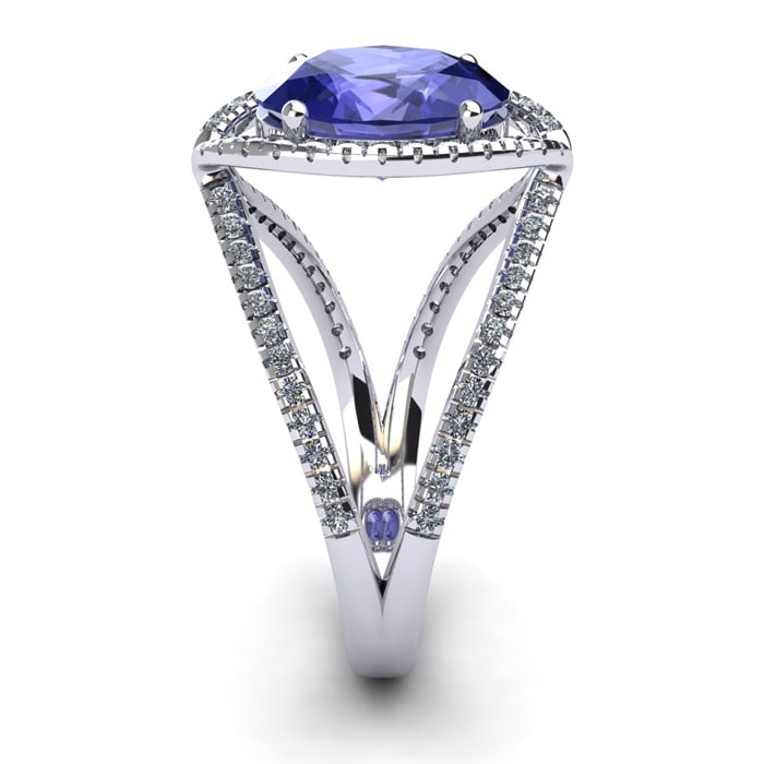 3 Carat Oval Shape Tanzanite and Halo Diamond Ring In 14 Karat White Gold