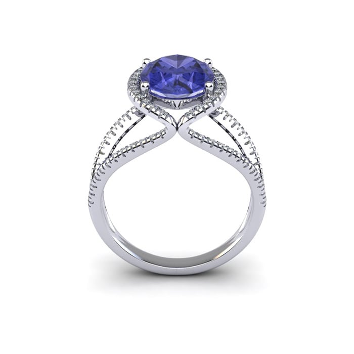 3 Carat Oval Shape Tanzanite and Halo Diamond Ring In 14 Karat White Gold