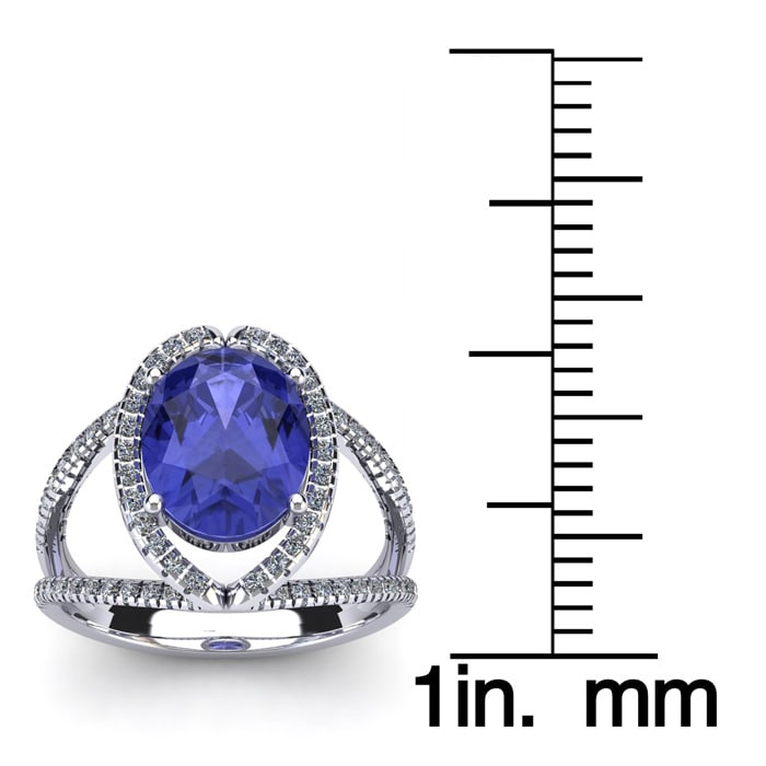 3 Carat Oval Shape Tanzanite and Halo Diamond Ring In 14 Karat White Gold