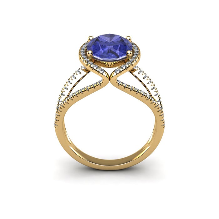 3 Carat Oval Shape Tanzanite and Halo Diamond Ring In 14 Karat Yellow Gold
