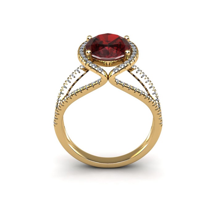 Garnet Ring: Garnet Jewelry: 3 1/2 Carat Oval Shape Garnet and Halo Diamond Ring In 14 Karat Yellow Gold