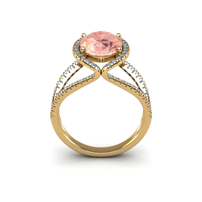 2-3/4 Carat Oval Shape Morganite and Halo Diamond Ring In 14 Karat Yellow Gold