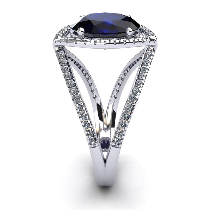 3 1/2 Carat Oval Shape Sapphire and Halo Diamond Ring In 14 Karat White Gold