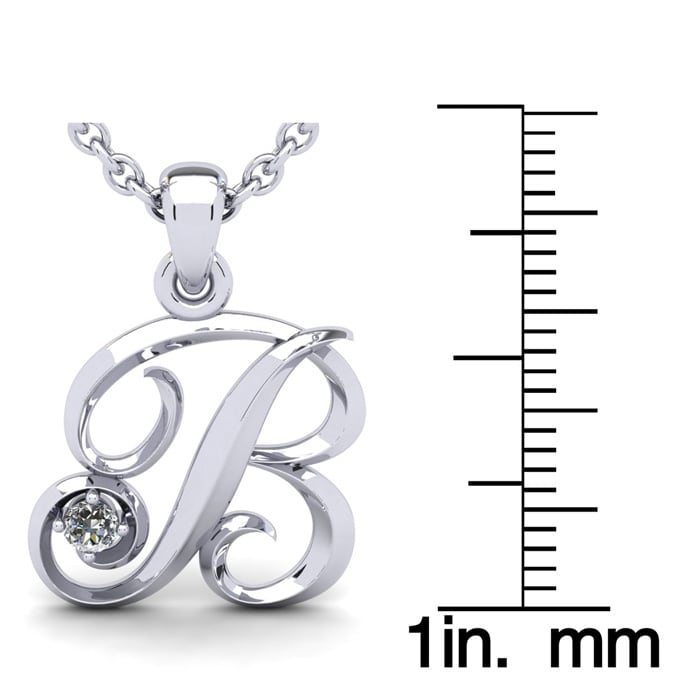 Letter B Diamond Initial Necklace In Sterling Silver With Free Chain