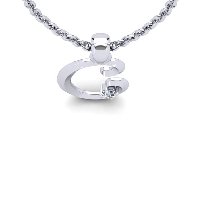 Letter C Diamond Initial Necklace In Sterling Silver With Free Chain