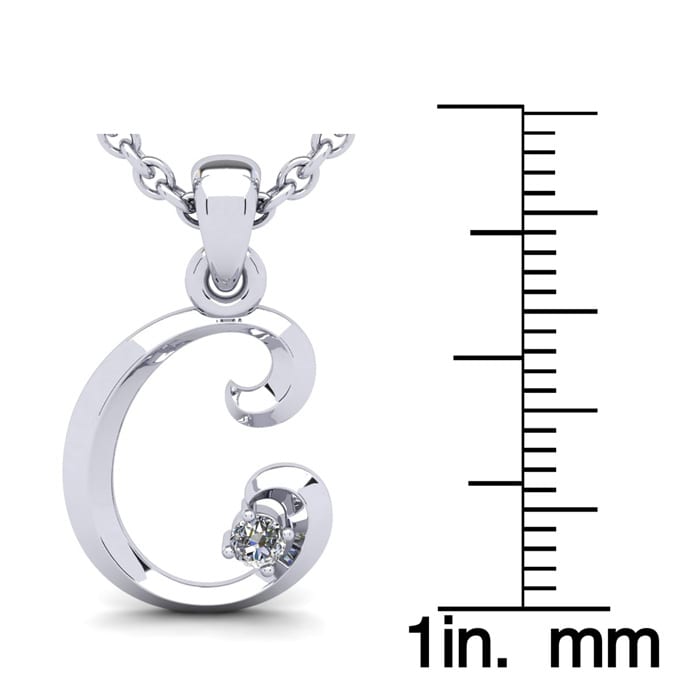 Letter C Diamond Initial Necklace In Sterling Silver With Free Chain