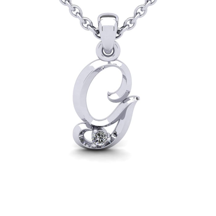 Letter G Diamond Initial Necklace In Sterling Silver With Free Chain