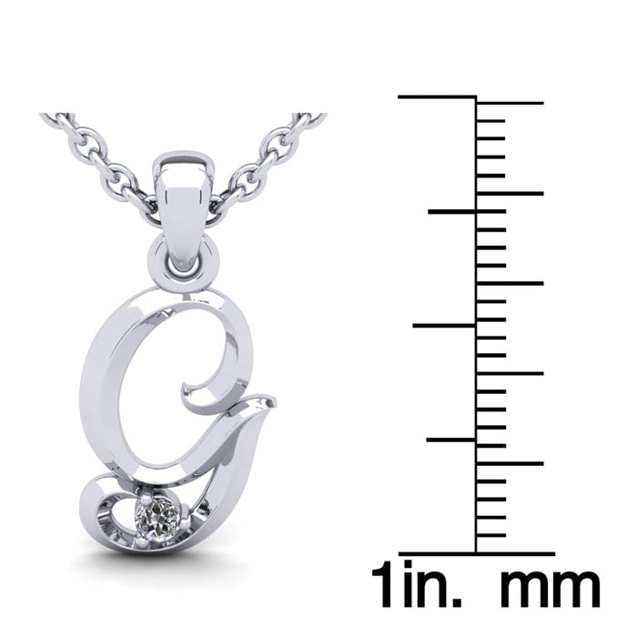Letter G Diamond Initial Necklace In Sterling Silver With Free Chain