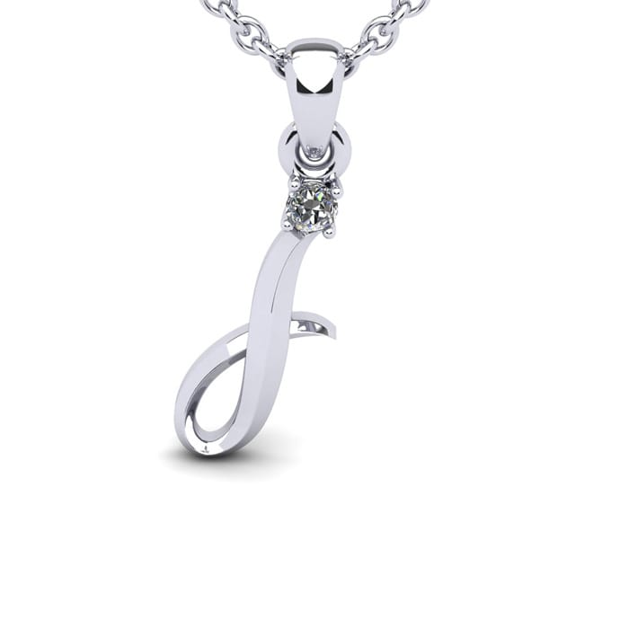 Letter I Diamond Initial Necklace In Sterling Silver With Free Chain