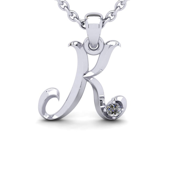 Letter K Diamond Initial Necklace In Sterling Silver With Free Chain