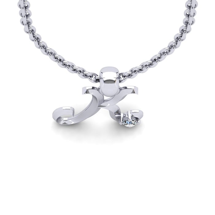 Letter K Diamond Initial Necklace In Sterling Silver With Free Chain