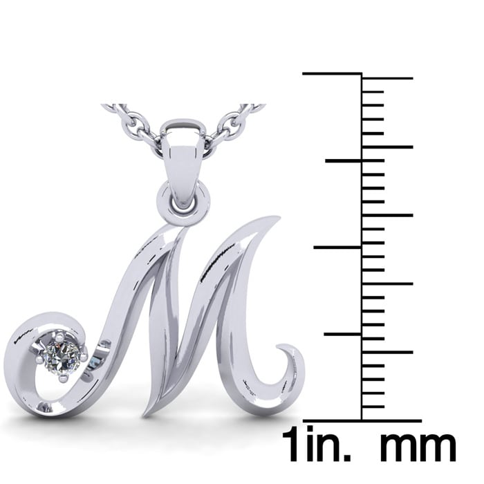 Letter M Diamond Initial Necklace In Sterling Silver With Free Chain