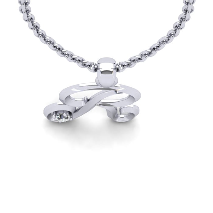 Letter R Diamond Initial Necklace In Sterling Silver With Free Chain