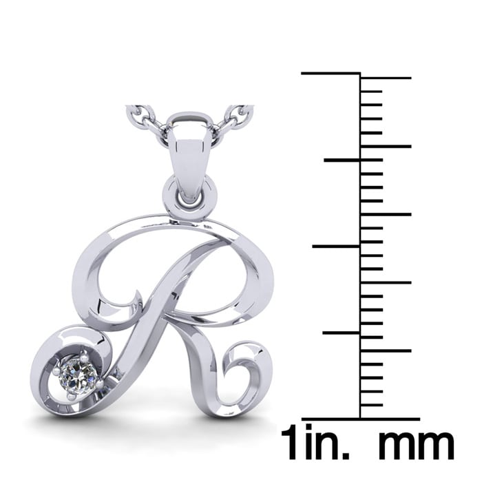 Letter R Diamond Initial Necklace In Sterling Silver With Free Chain