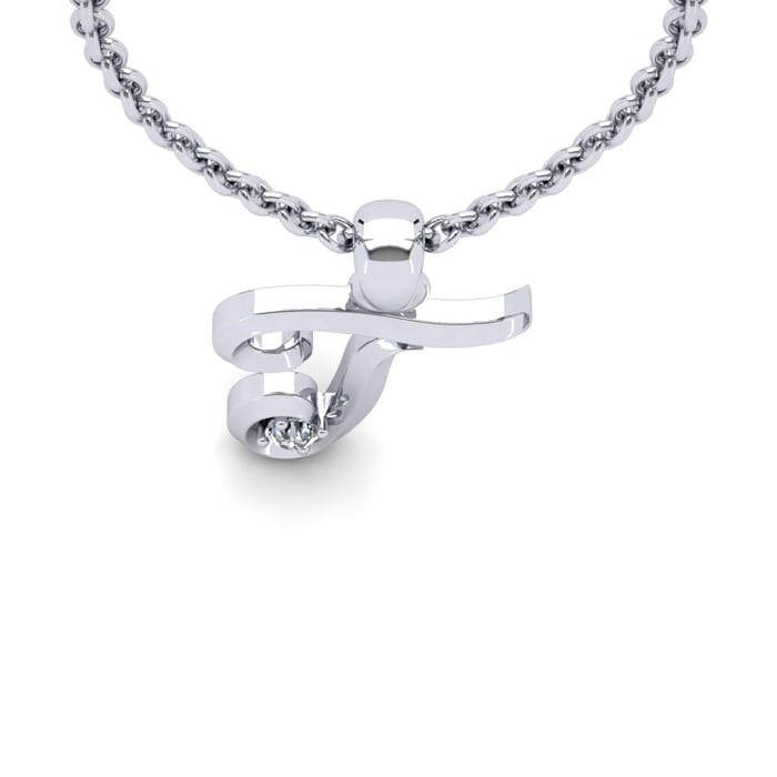 Letter T Diamond Initial Necklace In Sterling Silver With Free Chain
