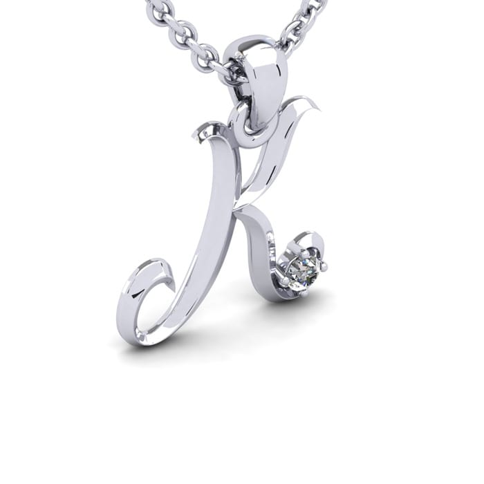 Letter K Diamond Initial Necklace In 14 Karat White Gold With Free Chain