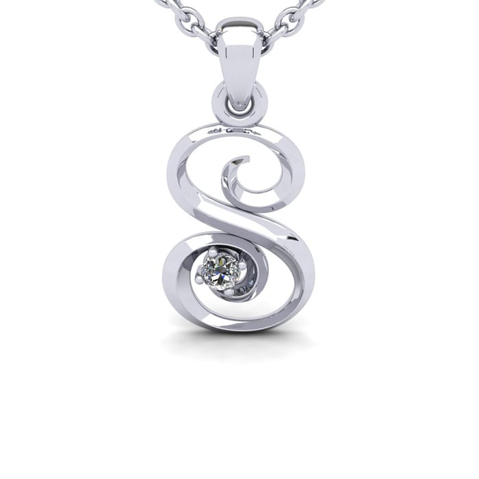Letter S Diamond Initial Necklace In 14 Karat White Gold With Free Chain