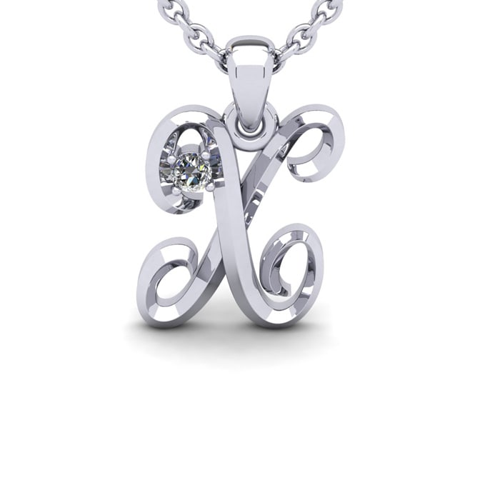 Letter X Diamond Initial Necklace In 14 Karat White Gold With Free Chain