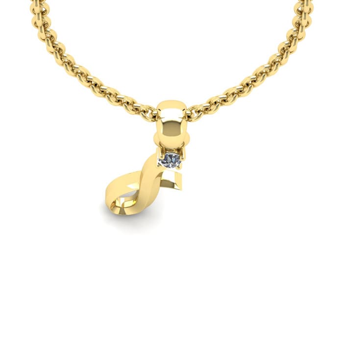 Letter I Diamond Initial Necklace In 14 Karat Yellow Gold With Free Chain