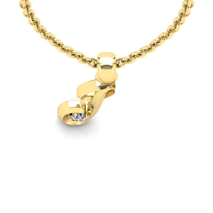 Letter J Diamond Initial Necklace In 14 Karat Yellow Gold With Free Chain