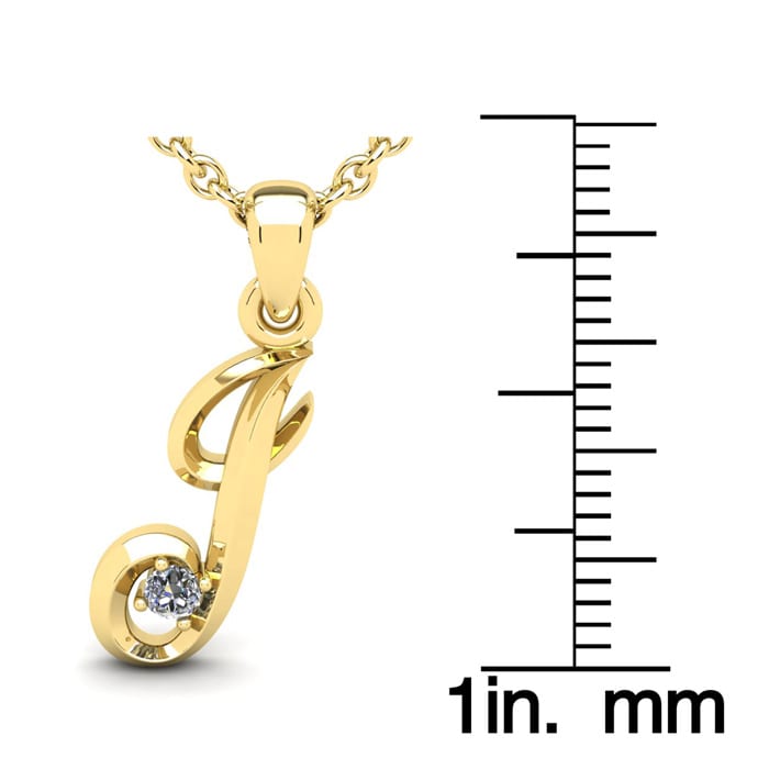 Letter J Diamond Initial Necklace In 14 Karat Yellow Gold With Free Chain